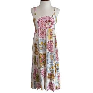 Paper Heart Anthropologie Soleil Lemon Print Linen Blend Midi Dress Small Summer